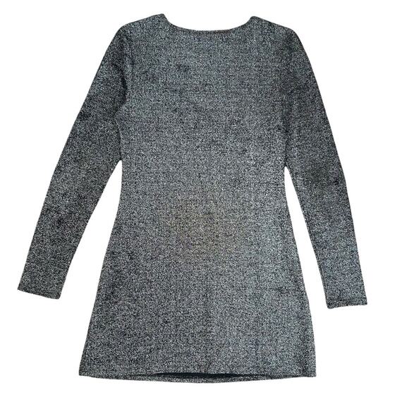 Reformation Women’s Riley Long Sleeve Metallic Silver Black Glitter Mini Dress M - Picture 8 of 16